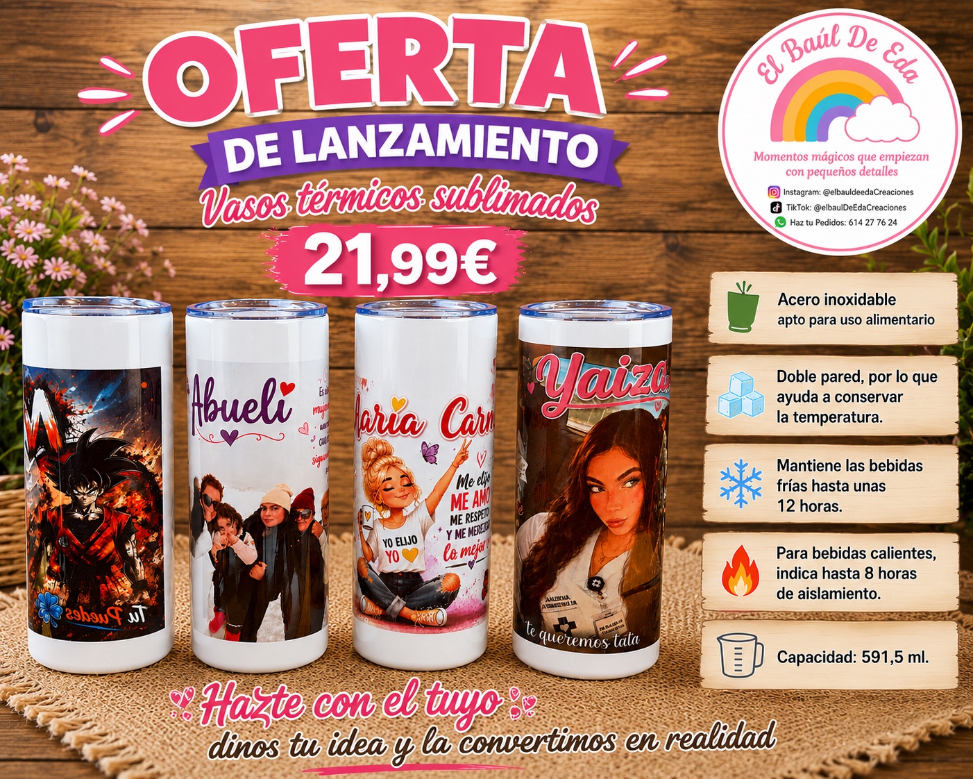 Imagen promocional de vasos térmicos sublimados
